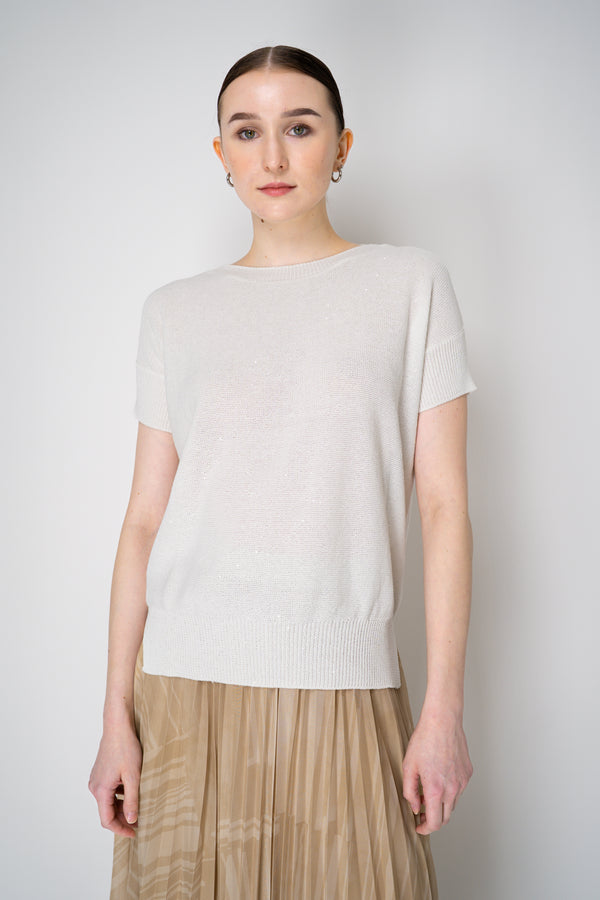 Lorena Antoniazzi Short Sleeve Knit Top with All Over Tonal Sequins in White Vancouver. Shop Online or in Store.