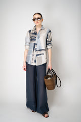 Lorena Antoniazzi Silk Button-Up Blouse in Abstract Navy and Silver Print Vancouver. Shop Online or in Store.