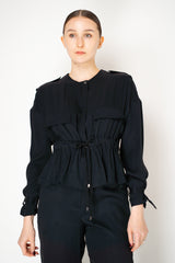 Lorena Antoniazzi Silk Cropped Cinched Jacket in Black Vancouver. Shop Online or in Store.