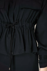 Lorena Antoniazzi Silk Cropped Cinched Jacket in Black Vancouver. Shop Online or in Store.