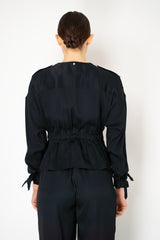 Lorena Antoniazzi Silk Cropped Cinched Jacket in Black Vancouver. Shop Online or in Store.