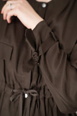 Lorena Antoniazzi Silk Cropped Cinched Jacket in Chocolate Brown Vancouver. Shop Online or in Store.
