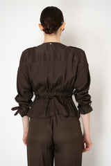 Lorena Antoniazzi Silk Cropped Cinched Jacket in Chocolate Brown Vancouver. Shop Online or in Store.