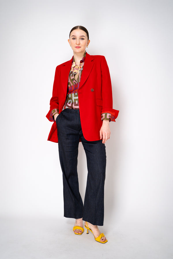 Lorena Antoniazzi Silk Long Sleeve Retro Shirt in Multicolour Print Vancouver. Shop Online or in Store