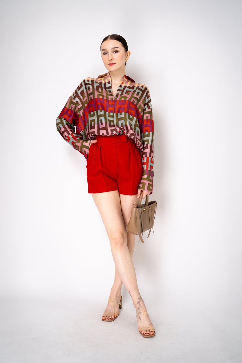 Lorena Antoniazzi Silk Long Sleeve Retro Shirt in Multicolour Print Vancouver. Shop Online or in Store