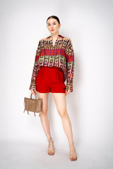 Lorena Antoniazzi Silk Long Sleeve Retro Shirt in Multicolour Print Vancouver. Shop Online or in Store