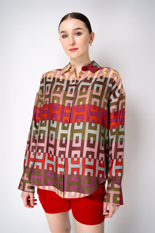 Lorena Antoniazzi Silk Long Sleeve Retro Shirt in Multicolour Print Vancouver. Shop Online or in Store