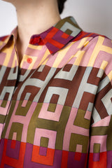 Lorena Antoniazzi Silk Long Sleeve Retro Shirt in Multicolour Print Vancouver. Shop Online or in Store