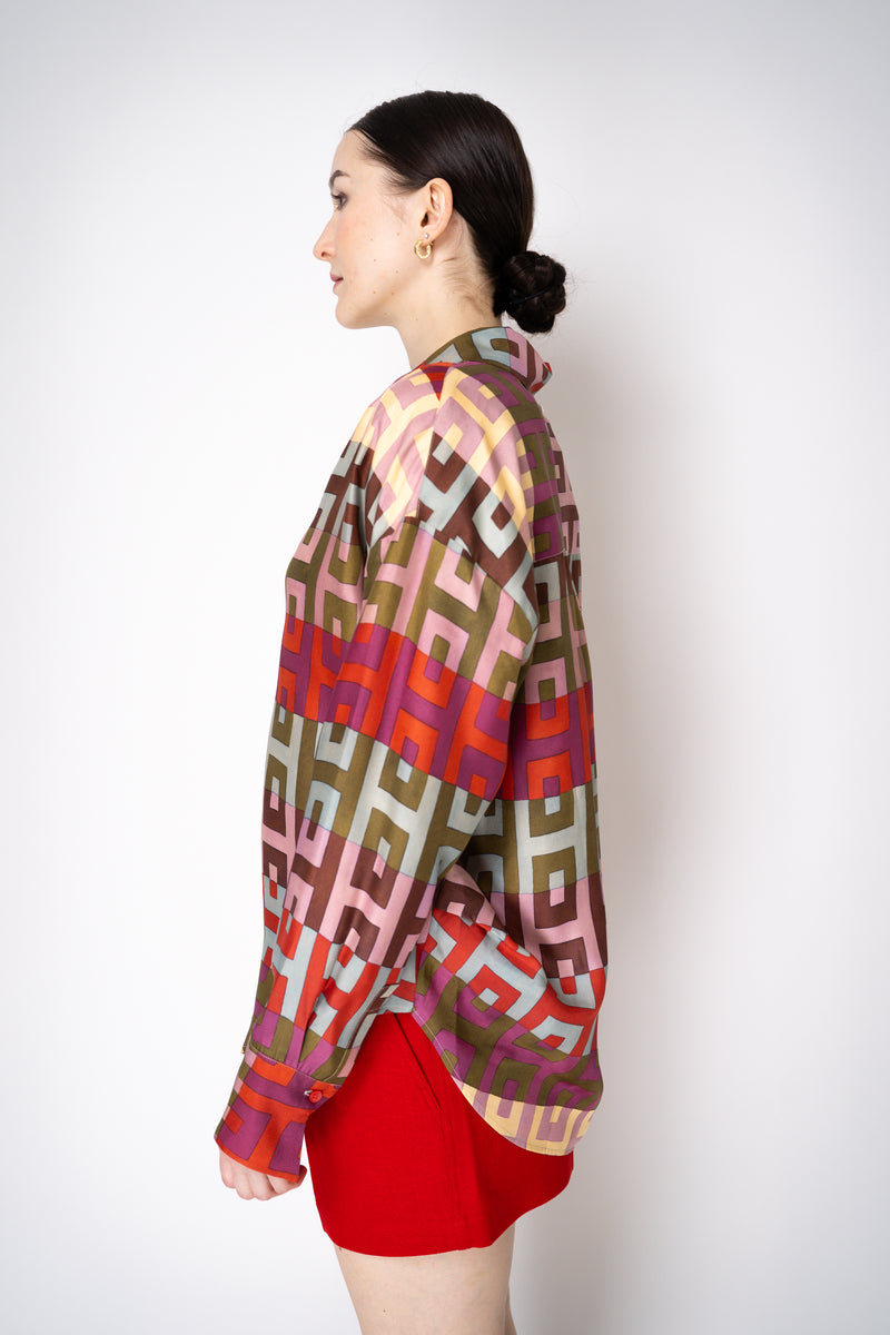 Lorena Antoniazzi Silk Long Sleeve Retro Shirt in Multicolour Print Vancouver. Shop Online or in Store