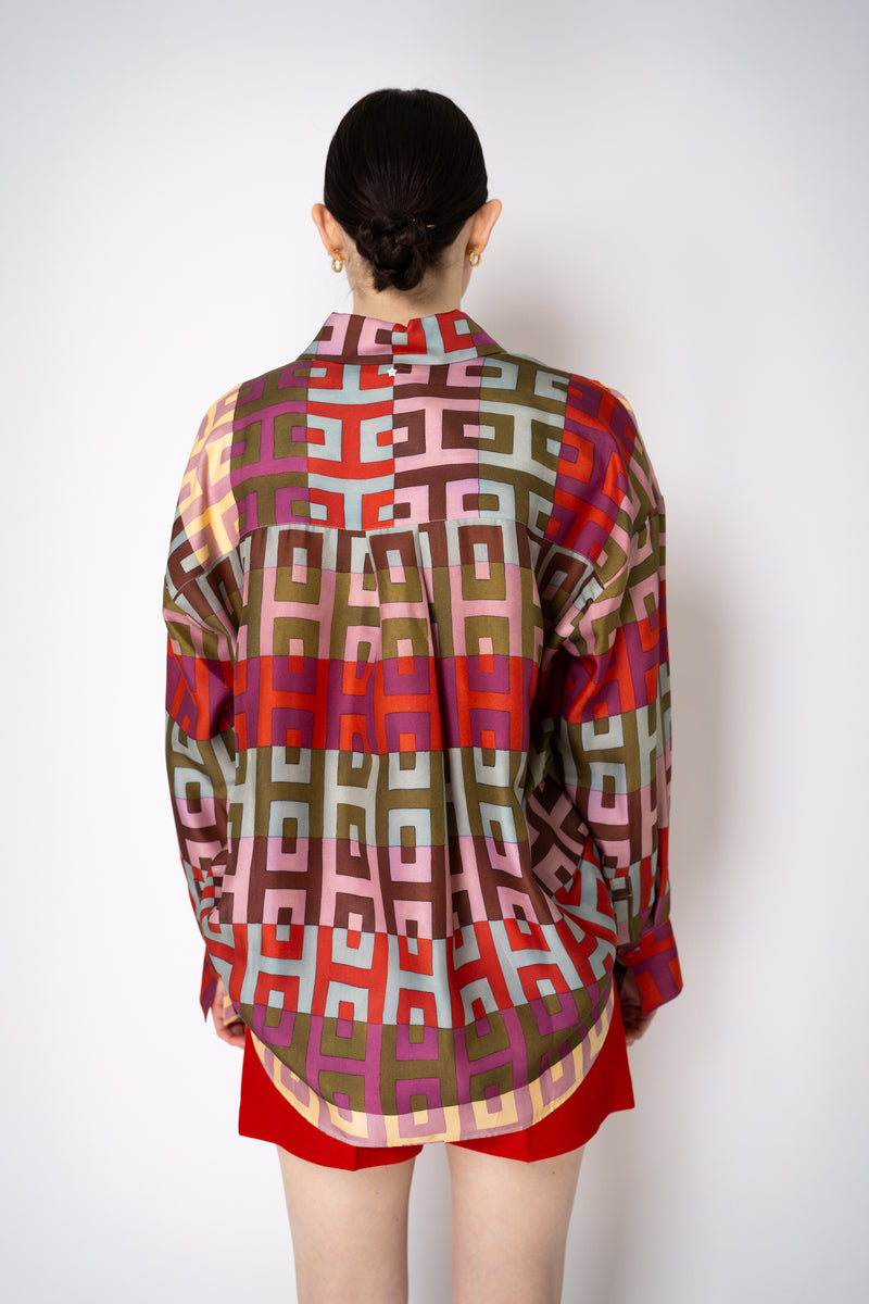Lorena Antoniazzi Silk Long Sleeve Retro Shirt in Multicolour Print Vancouver. Shop Online or in Store