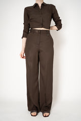 Lorena Antoniazzi Silk Straight Leg Trousers in Chocolate Brown Vancouver. Shop Online or in Store.