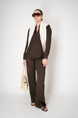 Lorena Antoniazzi Silk Straight Leg Trousers in Chocolate Brown Vancouver. Shop Online or in Store.
