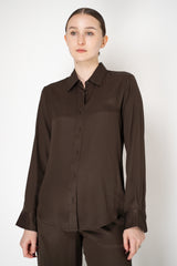Lorena Antoniazzi Silk Twill Button-up Blouse in Chocolate Brown Vancouver. Shop Online or in Store.