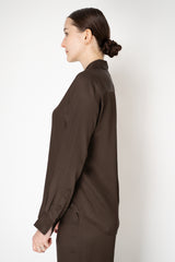 Lorena Antoniazzi Silk Twill Button-up Blouse in Chocolate Brown Vancouver. Shop Online or in Store.