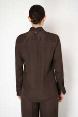 Lorena Antoniazzi Silk Twill Button-up Blouse in Chocolate Brown Vancouver. Shop Online or in Store.