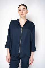 Lorena Antoniazzi Silk Twill Zip-Up Shirt Jacket in Navy Vancouver. Shop Online or in Store