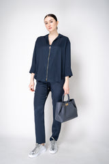 Lorena Antoniazzi Silk Twill Zip-Up Shirt Jacket in Navy Vancouver. Shop Online or in Store