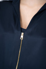 Lorena Antoniazzi Silk Twill Zip-Up Shirt Jacket in Navy Vancouver. Shop Online or in Store