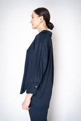 Lorena Antoniazzi Silk Twill Zip-Up Shirt Jacket in Navy Vancouver. Shop Online or in Store