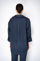 Lorena Antoniazzi Silk Twill Zip-Up Shirt Jacket in Navy Vancouver. Shop Online or in Store