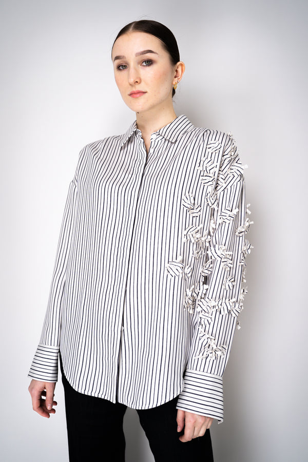 Lorena Antoniazzi Silk Viscose Button-Up Blouse with Flower Appliqué Vancouver. Shop Online or in Store