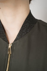 Lorena Antoniazzi Silk Viscose Short Sleeve Shirt Jacket in Olive Green Vancouver. Shop Online or in Store.