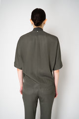 Lorena Antoniazzi Silk Viscose Short Sleeve Shirt Jacket in Olive Green Vancouver. Shop Online or in Store.