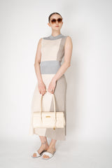 Lorena Antoniazzi Sleeveless Knit Top in Grey and Beige Colour Blocking Vancouver. Shop Online or in Store.