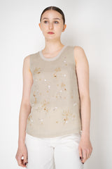 Lorena Antoniazzi Sleeveless Ramie Top with Floral Beading Embroidery in Clay Vancouver. Shop Online or in Store.