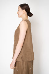Lorena Antoniazzi Sleeveless Ramie Top with Floral Beading Embroidery in Terracotta Brown Vancouver. Shop Online or in Store.