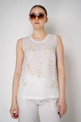 Lorena Antoniazzi Sleeveless Ramie Top with Floral Beading Embroidery in White Vancouver. Shop Online or in Store.