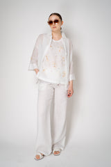 Lorena Antoniazzi Sleeveless Ramie Top with Floral Beading Embroidery in White Vancouver. Shop Online or in Store.