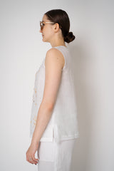 Lorena Antoniazzi Sleeveless Ramie Top with Floral Beading Embroidery in White Vancouver. Shop Online or in Store.