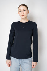 Lorena Antoniazzi Stretch Cotton Long Sleeve Top in Navy Vancouver. Shop Online or in Store.