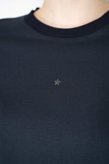 Lorena Antoniazzi Stretch Cotton Long Sleeve Top in Navy Vancouver. Shop Online or in Store.
