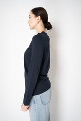 Lorena Antoniazzi Stretch Cotton Long Sleeve Top in Navy Vancouver. Shop Online or in Store.