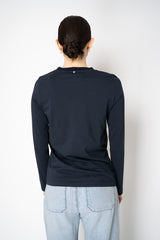 Lorena Antoniazzi Stretch Cotton Long Sleeve Top in Navy Vancouver. Shop Online or in Store.