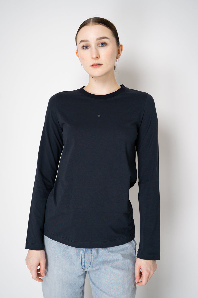 Lorena Antoniazzi Stretch Cotton Long Sleeve Top in Navy Vancouver. Shop Online or in Store.