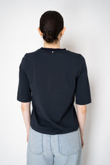 Lorena Antoniazzi Stretch Cotton Short Sleeve Top in Navy Vancouver. Shop Online or in Store.