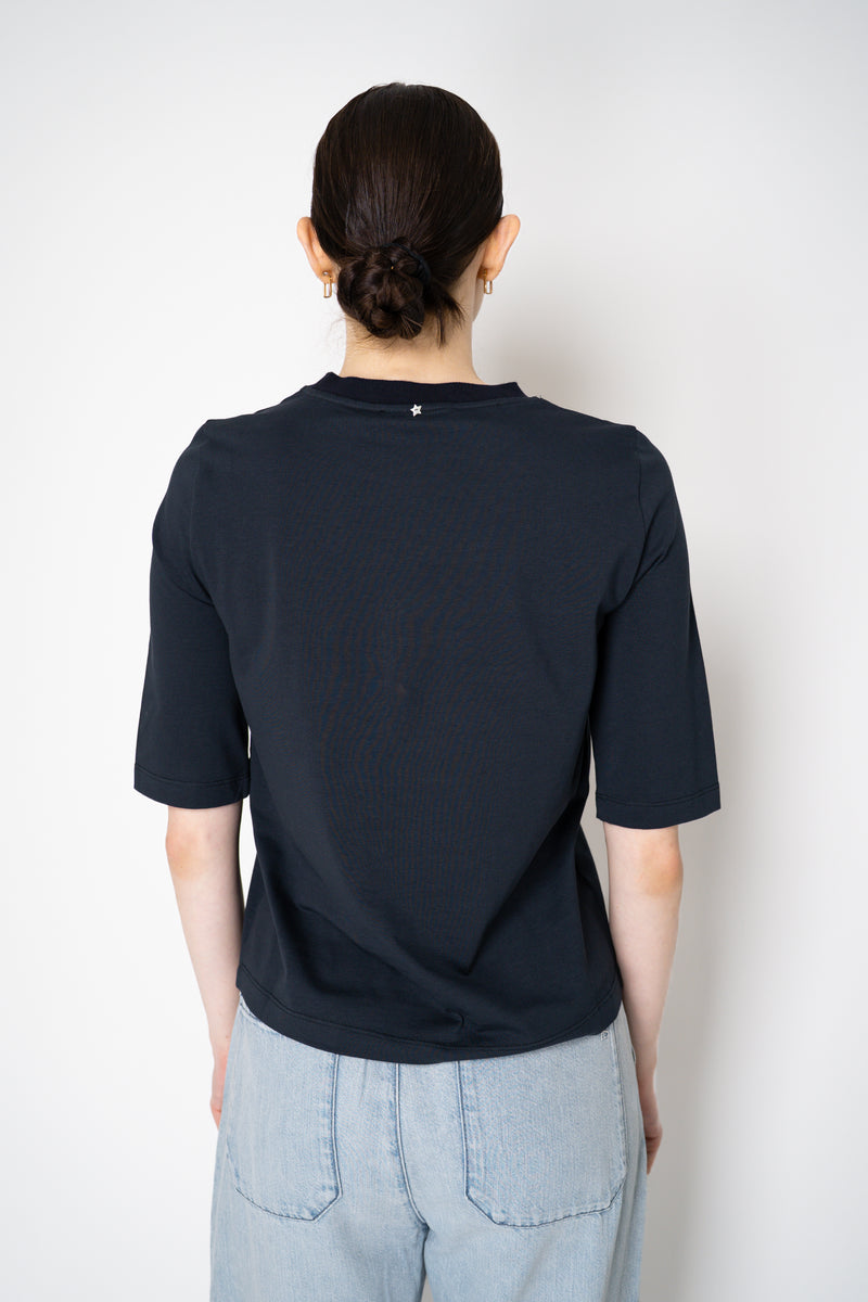 Lorena Antoniazzi Stretch Cotton Short Sleeve Top in Navy Vancouver. Shop Online or in Store.