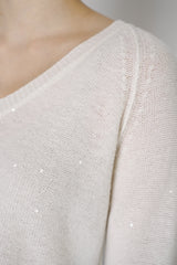 Lorena Antoniazzi Subtle Sparkle Cashmere Blend Knitted Pullover in Off-White Vancouver. Shop Online or in Store. 
