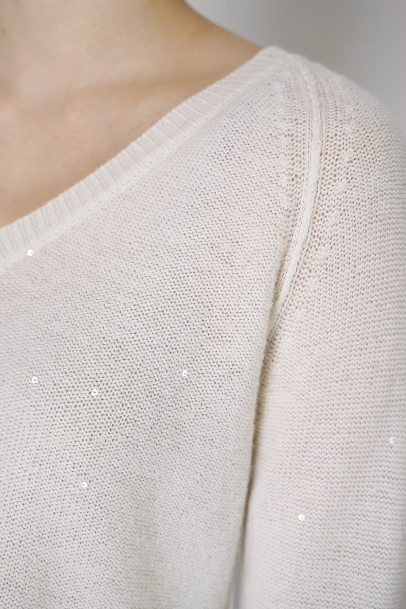 Lorena Antoniazzi Subtle Sparkle Cashmere Blend Knitted Pullover in Off-White Vancouver. Shop Online or in Store. 
