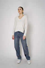 Lorena Antoniazzi Subtle Sparkle Cashmere Blend Knitted Pullover in Off-White Vancouver. Shop Online or in Store. 
