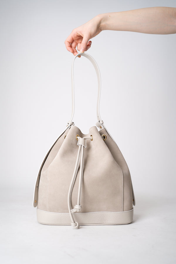 Lorena Antoniazzi Suede Leather Bucket Bag in Beige Vancouver. Shop Online or in Store