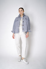 Lorena Antoniazzi Textured Linen Shirt Jacket in Blue Melange Vancouver. Shop Online or in Store.