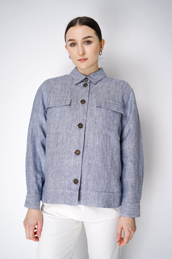 Lorena Antoniazzi Textured Linen Shirt Jacket in Blue Melange Vancouver. Shop Online or in Store.