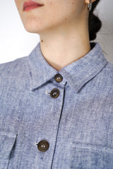 Lorena Antoniazzi Textured Linen Shirt Jacket in Blue Melange Vancouver. Shop Online or in Store.