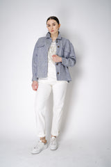 Lorena Antoniazzi Textured Linen Shirt Jacket in Blue Melange Vancouver. Shop Online or in Store.