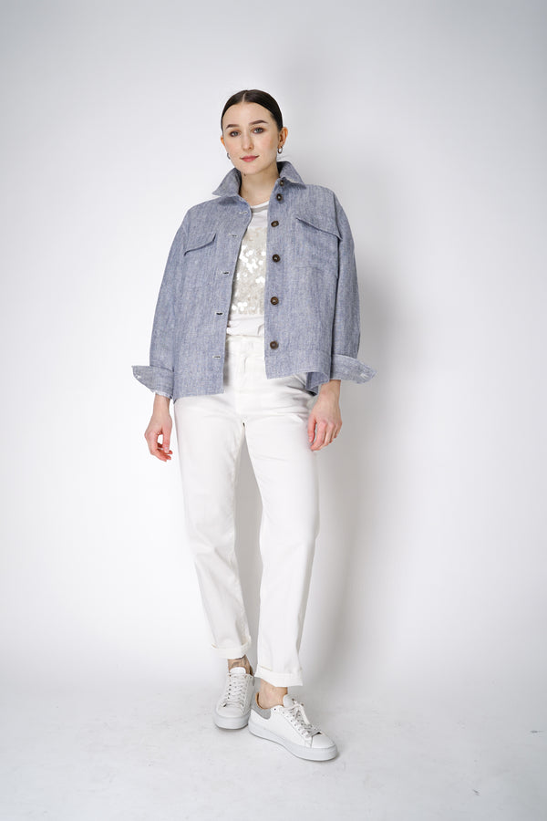 Lorena Antoniazzi Textured Linen Shirt Jacket in Blue Melange Vancouver. Shop Online or in Store.