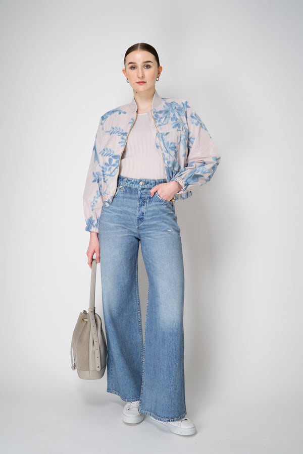 Lorena Antoniazzi Tropical Print Cropped Taffeta Bomber Jacket in Pastel Pink Vancouver. Shop Online or in Store.
